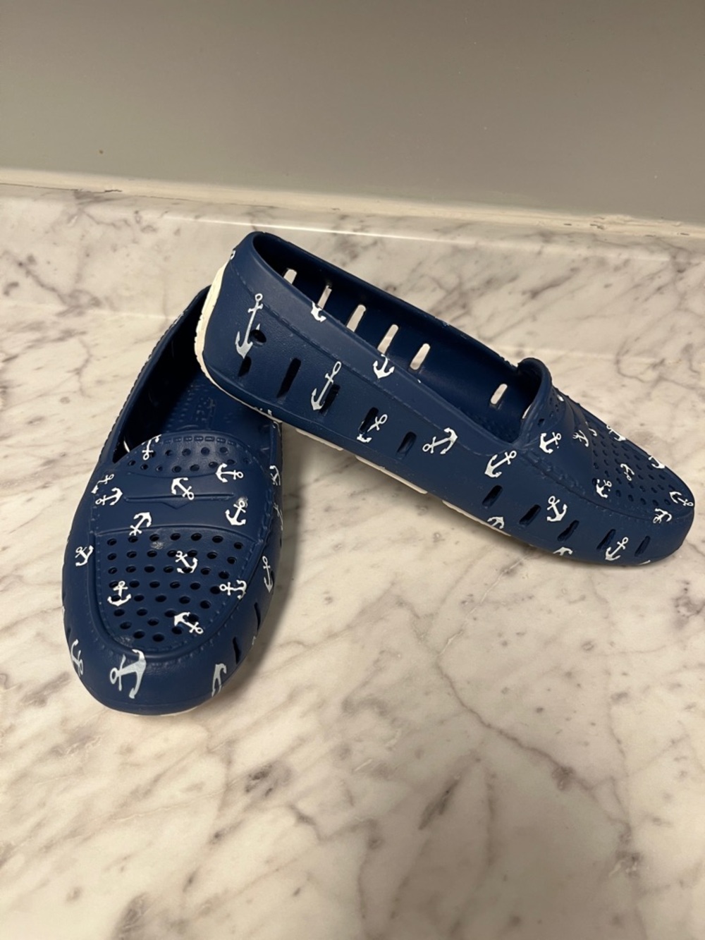 Navy Blue Anchor Slip-On Driving Moccasins